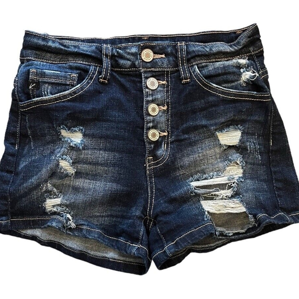 KanCan Blue High-Waisted Distressed Jean Shorts